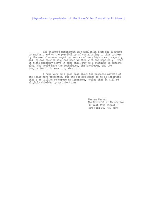 certain man's memorandum|[Reproduced by permission of the Rockefeller Foundation Archives.].